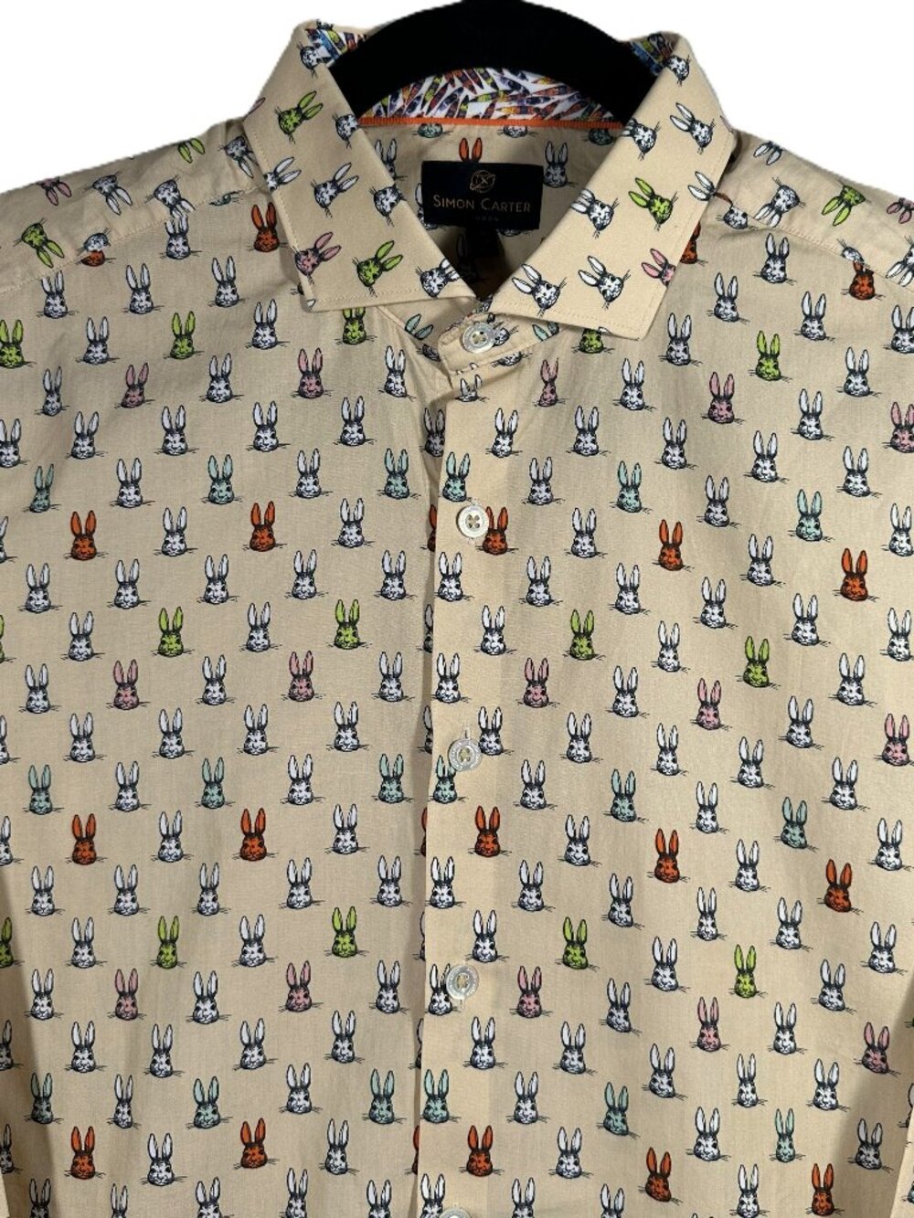 Simon Carter London Mens 40 Slim Fit Bunny Rabbit Print Cotton Button Up Shirt